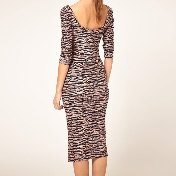 ASOS Dresses & Skirts - NEW Asos Midi Bodycon Dress Brown Black Animal Print Sexy Fitted Stretchy XS 2